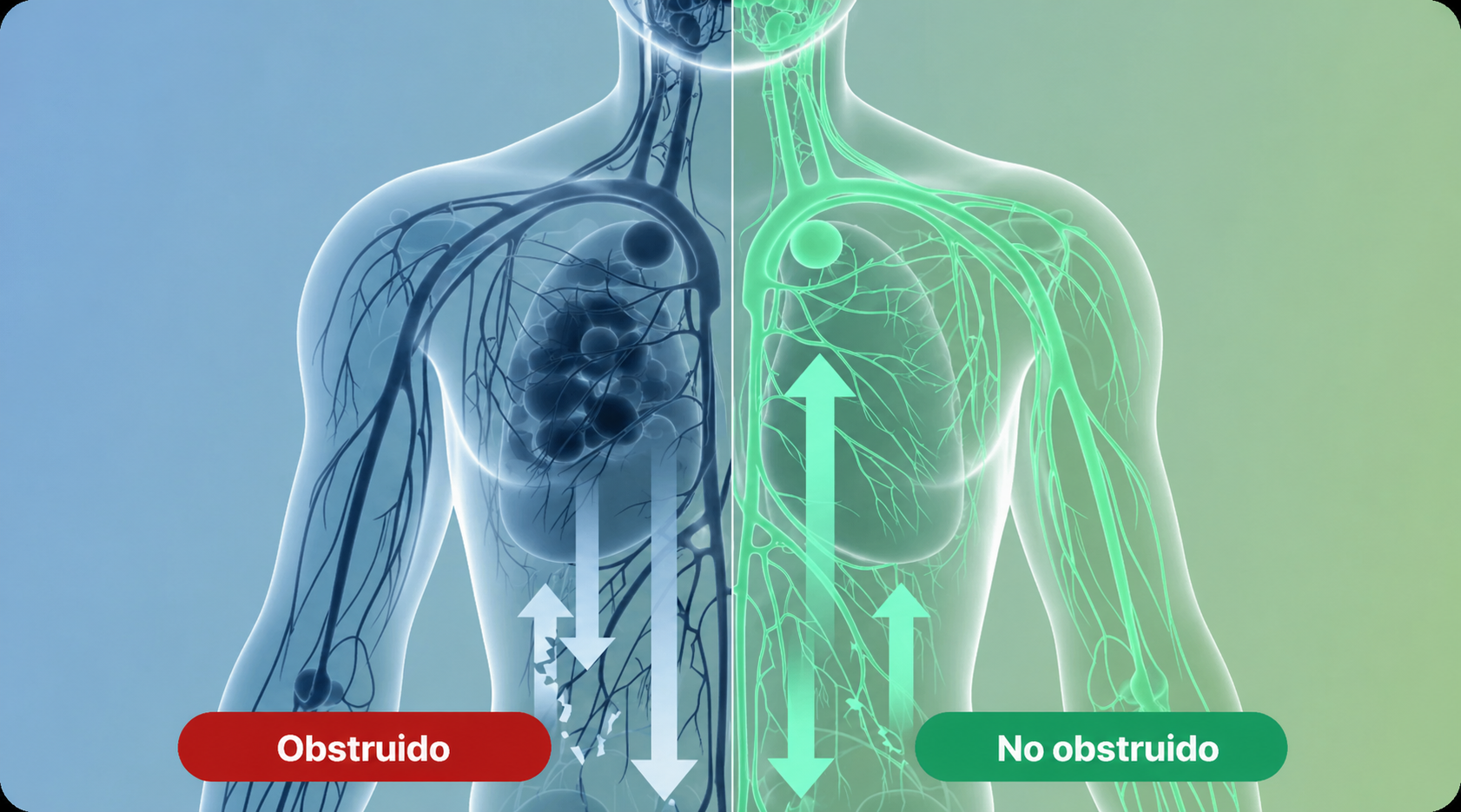Comparación entre flujo linfático obstruido y no obstruido
